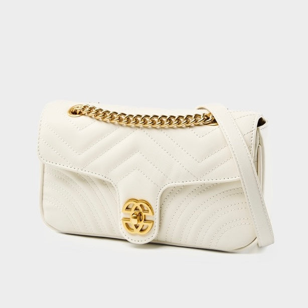 Sac bandoulière en cuir véritable pour femme avec chaîne et diamants Love