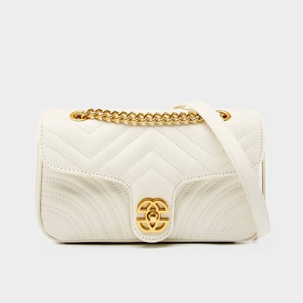 Sac bandoulière en cuir véritable pour femme avec chaîne et diamants Love