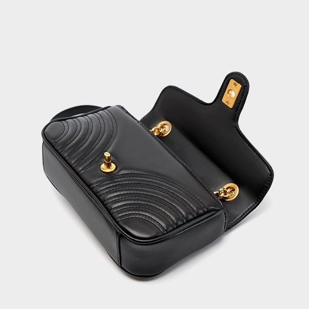 Sac bandoulière en cuir véritable pour femme avec chaîne et diamants Love