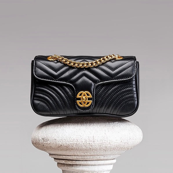 Sac bandoulière en cuir véritable pour femme avec chaîne et diamants Love
