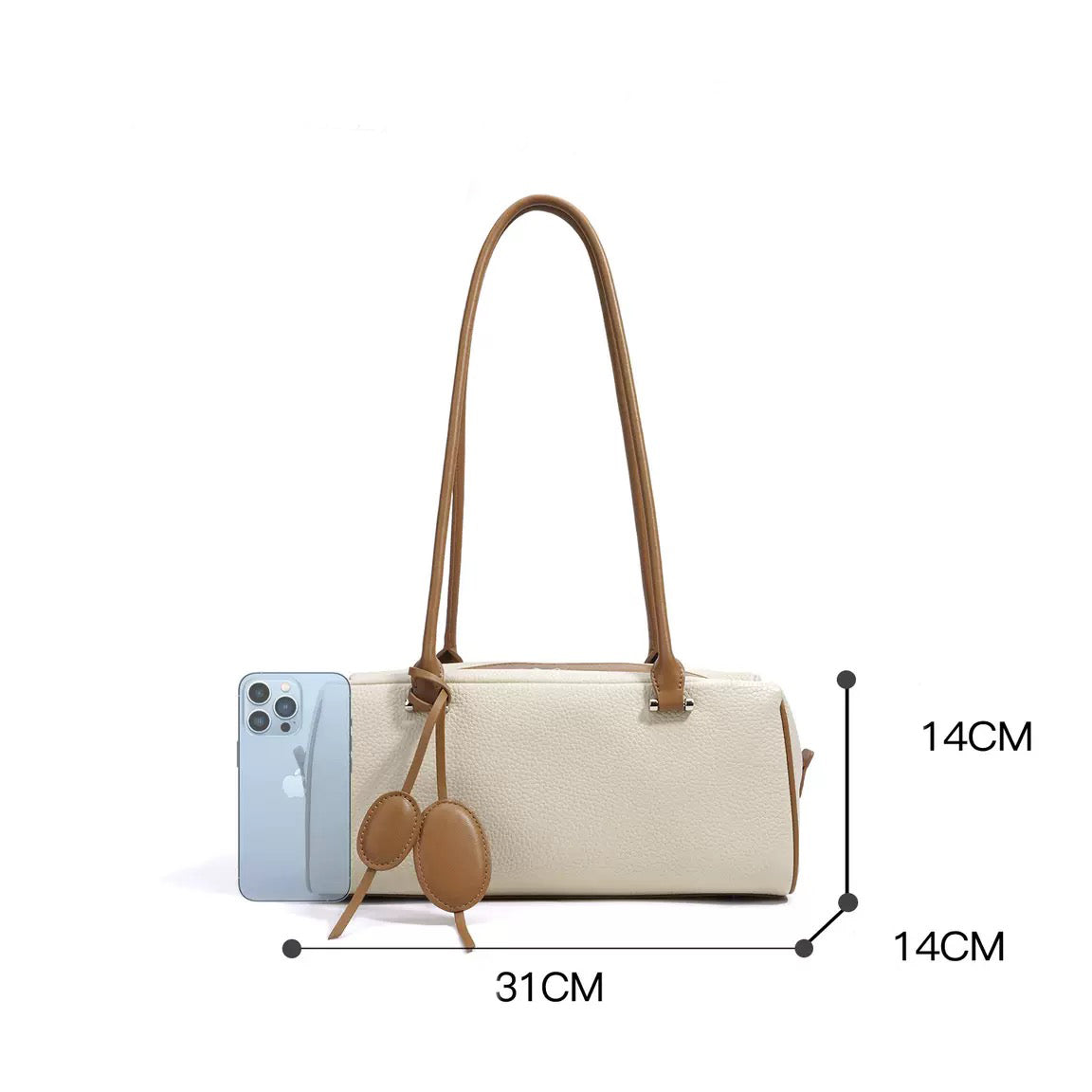 Leichte Luxus-Schulterhandtasche aus echtem Leder für Damen mit Anhänger