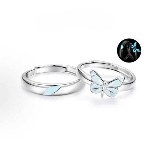 Luminous Dream Blue Butterfly Couple Rings (2 rings included)