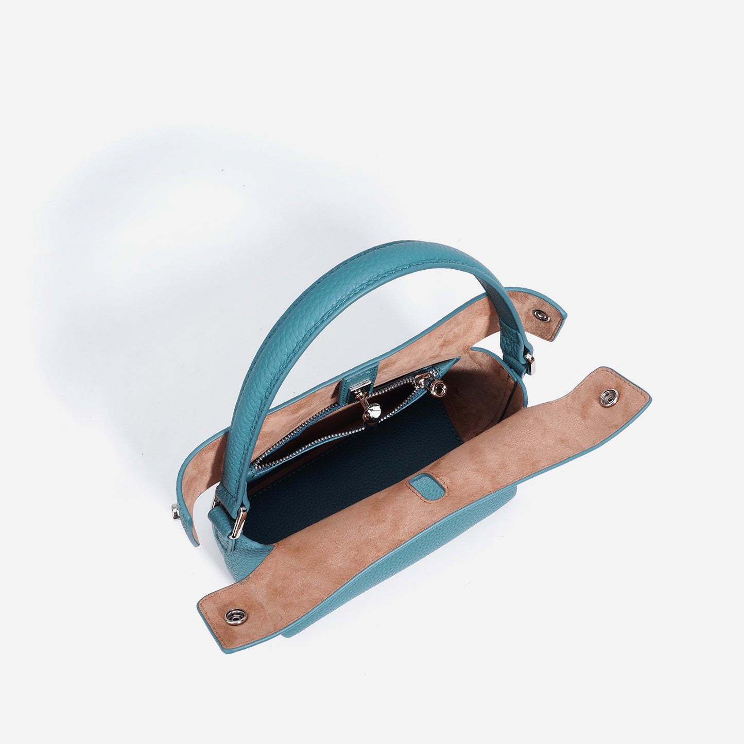 Women's Genuine Cowhide Elegant Bucket Bag Bamboo Handle Tote