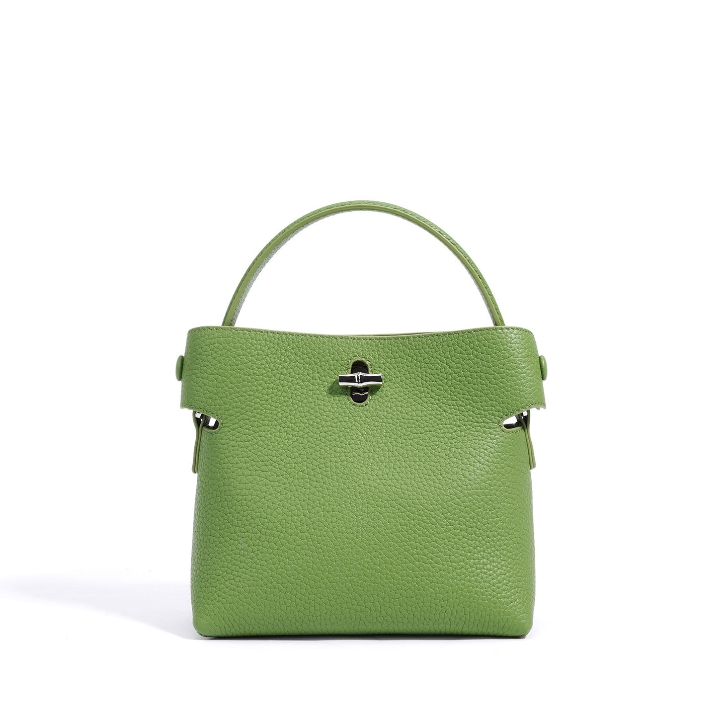 Women's Genuine Cowhide Elegant Bucket Bag Bamboo Handle Tote
