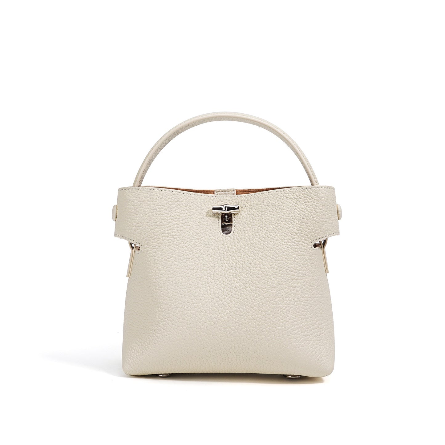 Women's Genuine Cowhide Elegant Bucket Bag Bamboo Handle Tote