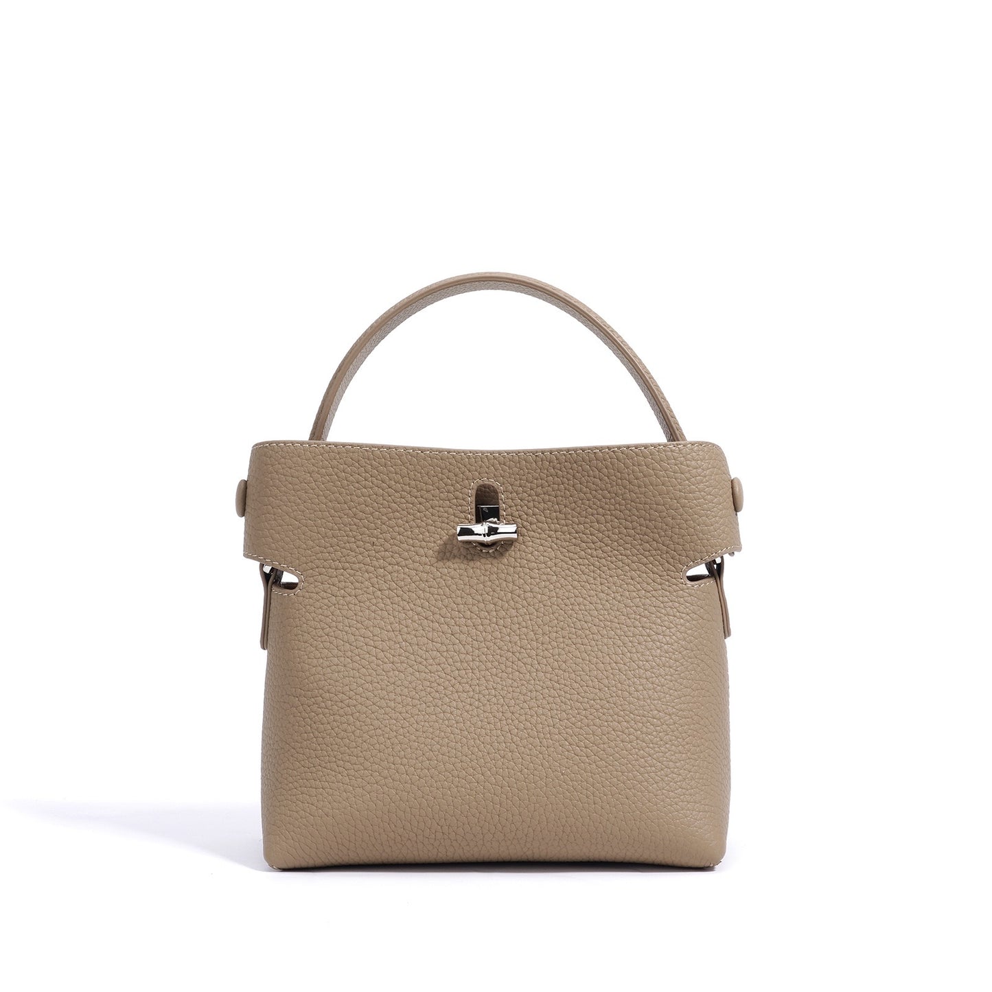 Women's Genuine Cowhide Elegant Bucket Bag Bamboo Handle Tote