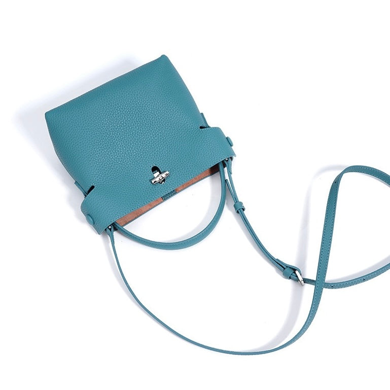 Women's Genuine Cowhide Elegant Bucket Bag Bamboo Handle Tote