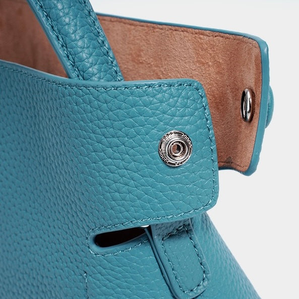 Women's Genuine Cowhide Elegant Bucket Bag Bamboo Handle Tote