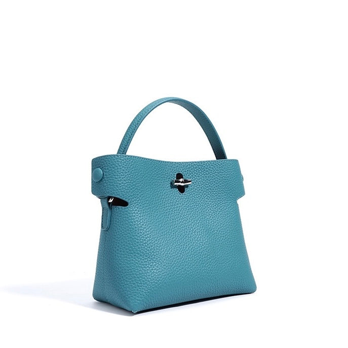 Women's Genuine Cowhide Elegant Bucket Bag Bamboo Handle Tote