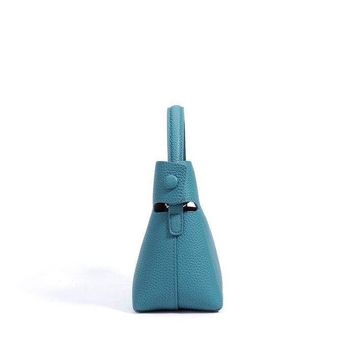 Women's Genuine Cowhide Elegant Bucket Bag Bamboo Handle Tote