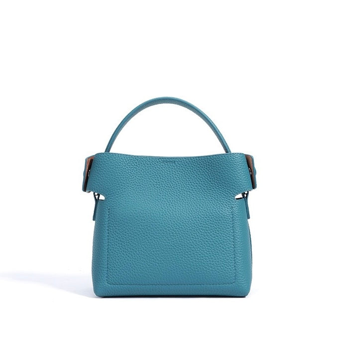 Women's Genuine Cowhide Elegant Bucket Bag Bamboo Handle Tote