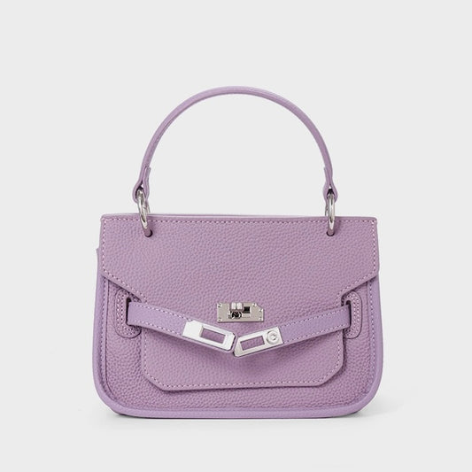 Bolso bandolera mini de cuero genuino morado con cierre de candado