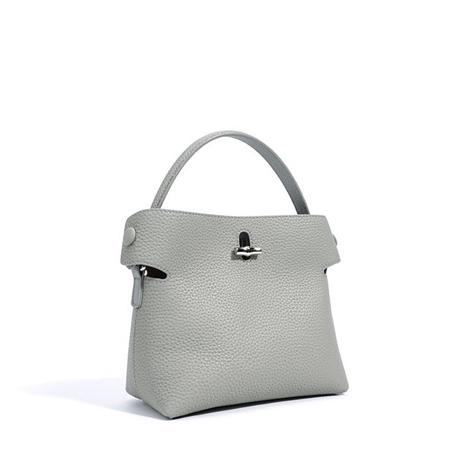 Women's Genuine Cowhide Elegant Bucket Bag Bamboo Handle Tote