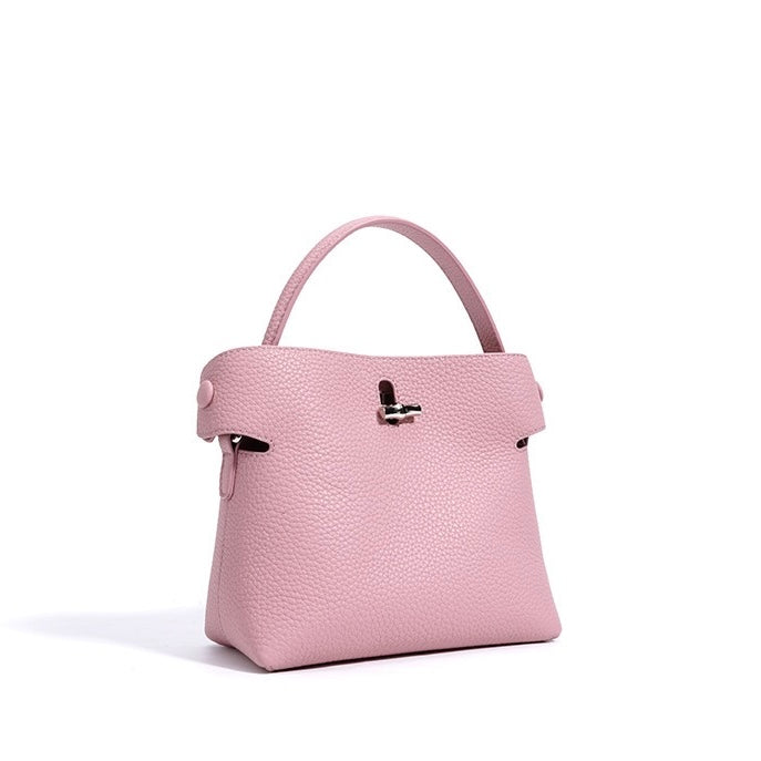 Women's Genuine Cowhide Elegant Bucket Bag Bamboo Handle Tote
