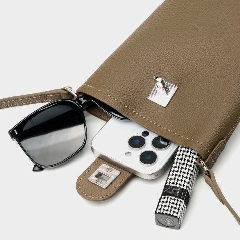 Sac seau vertical en cuir véritable pour téléphone portable avec cordon de serrage