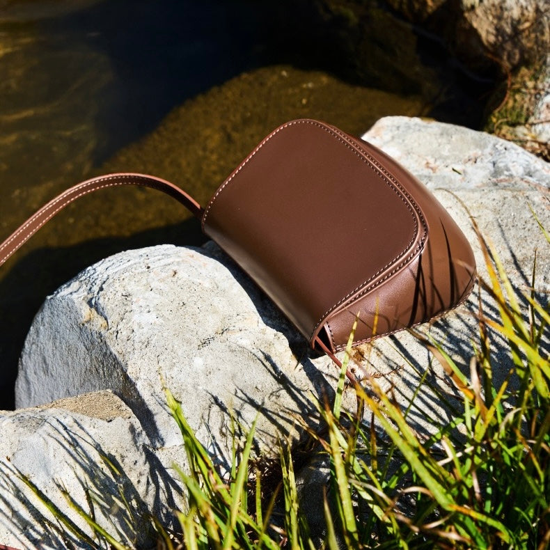 Bolso bandolera tipo cubo de cuero genuino para mujer, elegante y chic