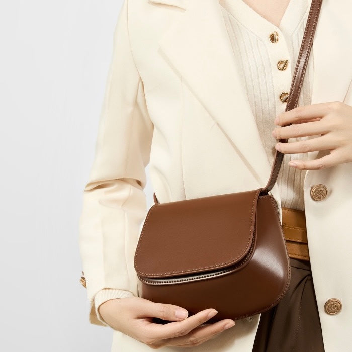 Bolso bandolera tipo cubo de cuero genuino para mujer, elegante y chic