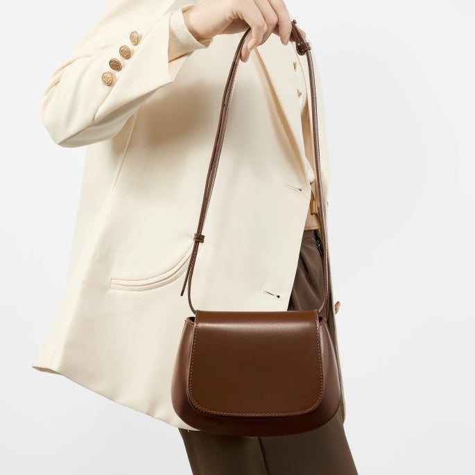 Bolso bandolera tipo cubo de cuero genuino para mujer, elegante y chic