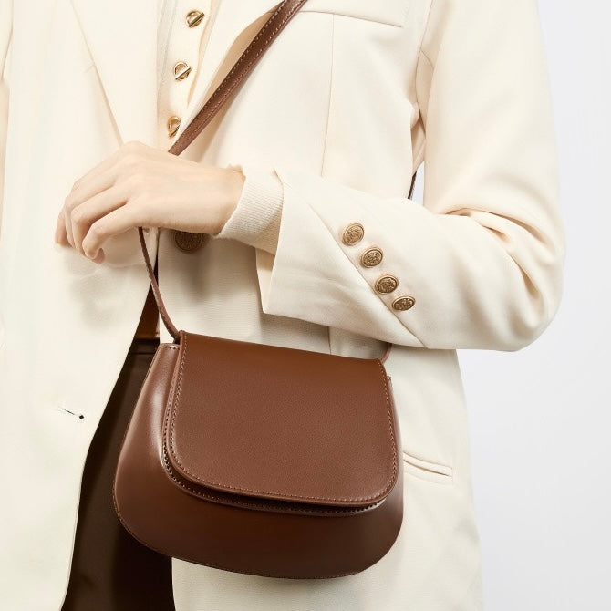 Bolso bandolera tipo cubo de cuero genuino para mujer, elegante y chic