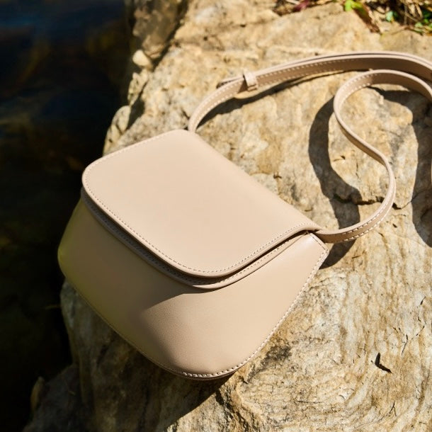 Bolso bandolera tipo cubo de cuero genuino para mujer, elegante y chic