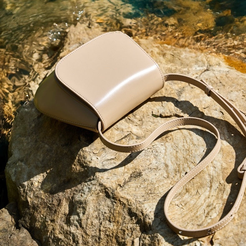 Bolso bandolera tipo cubo de cuero genuino para mujer, elegante y chic
