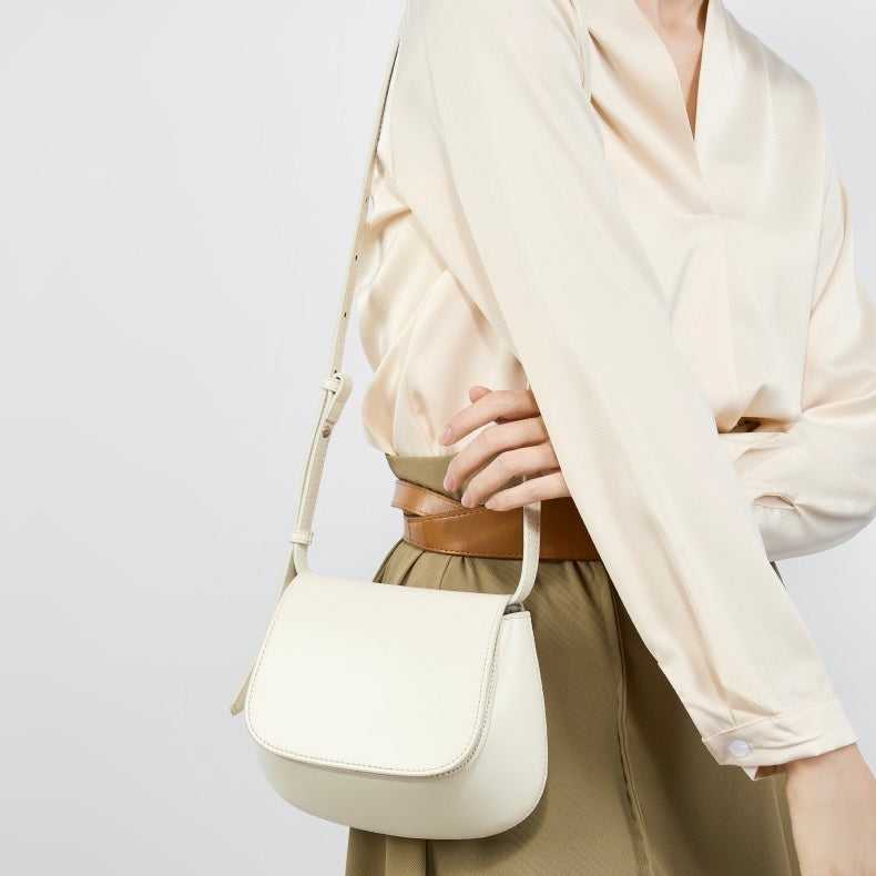 Bolso bandolera tipo cubo de cuero genuino para mujer, elegante y chic