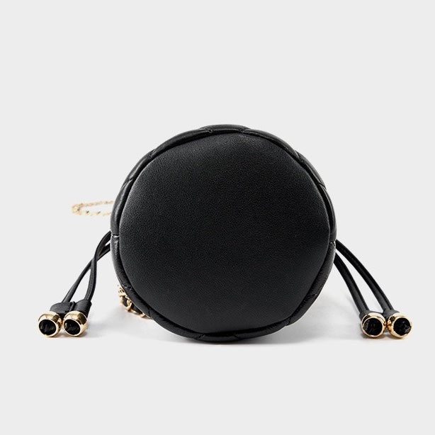 Bolso tipo cubo elegante de cuero genuino para mujer con correa de cadena