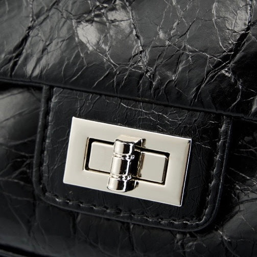 Sac bandoulière rétro en cuir véritable ciré plissé avec chaîne et perles pour femme