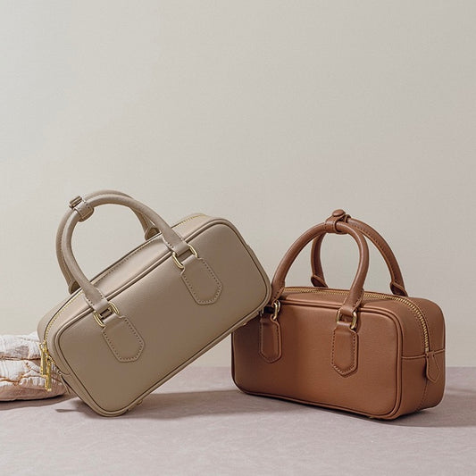 Beg Tangan Crossbody Bahu Tunggal Kulit Asli Wanita Bowling Boston Vintage