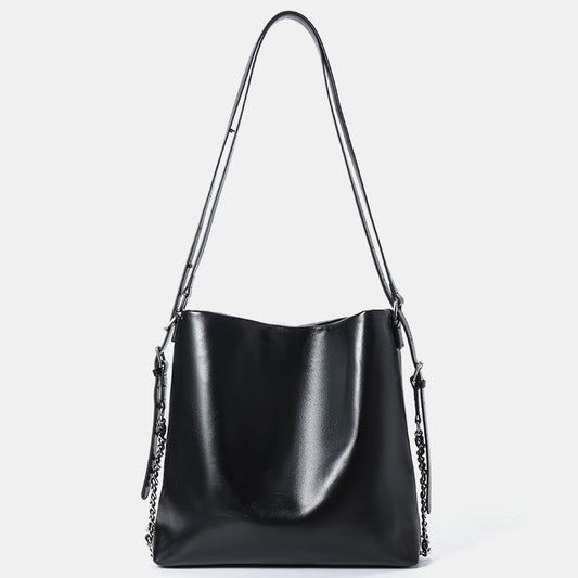 Versatile Carry Sleek Leather Chain-Strap Bucket Bag