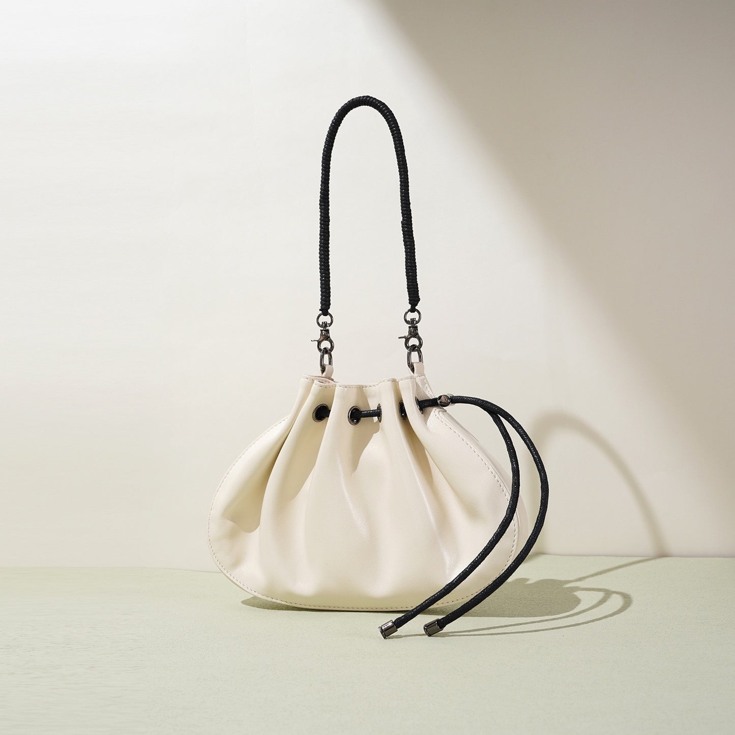 Women's Sheepskin Drawstring Small Handbag Crossbody Bag