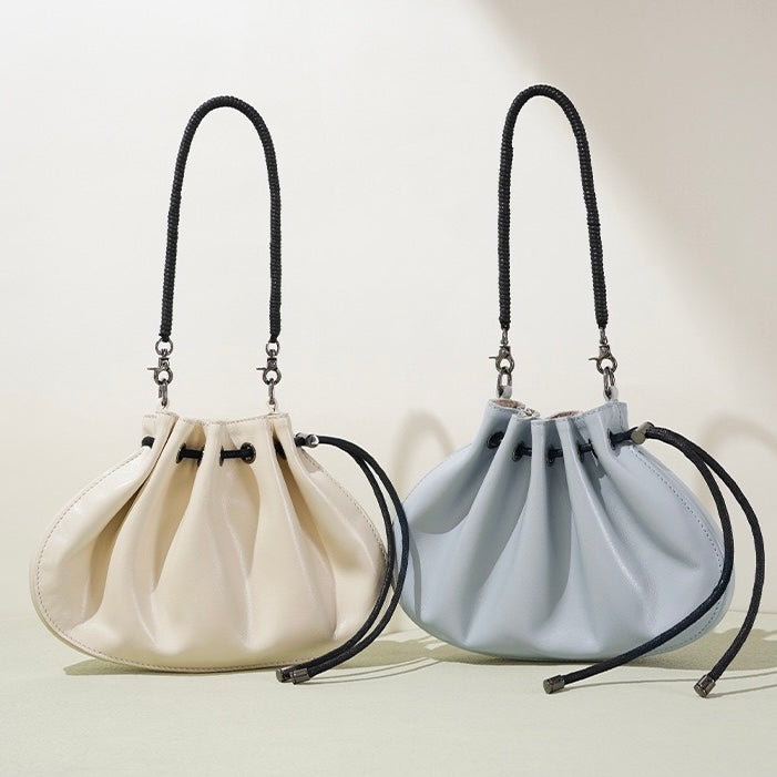 Women's Sheepskin Drawstring Small Handbag Crossbody Bag