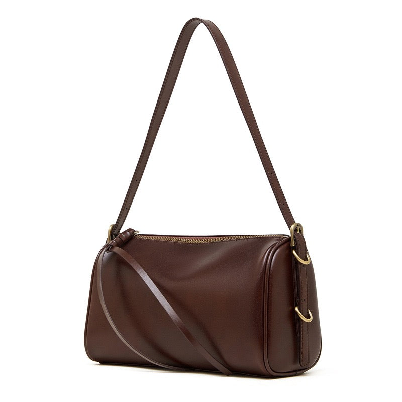 The Modern Cylinder Genuine Leather Bag - Versatile 2-Way Carry Barrel Purse