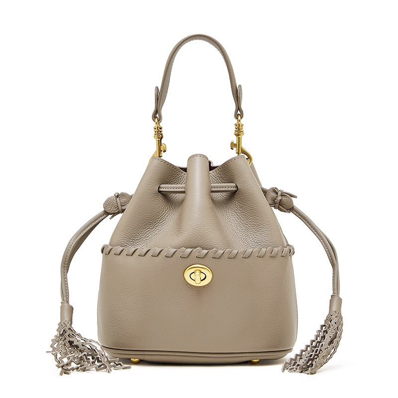 Damen Echtleder Neue Bucket Fringe Handtasche Umhängetasche