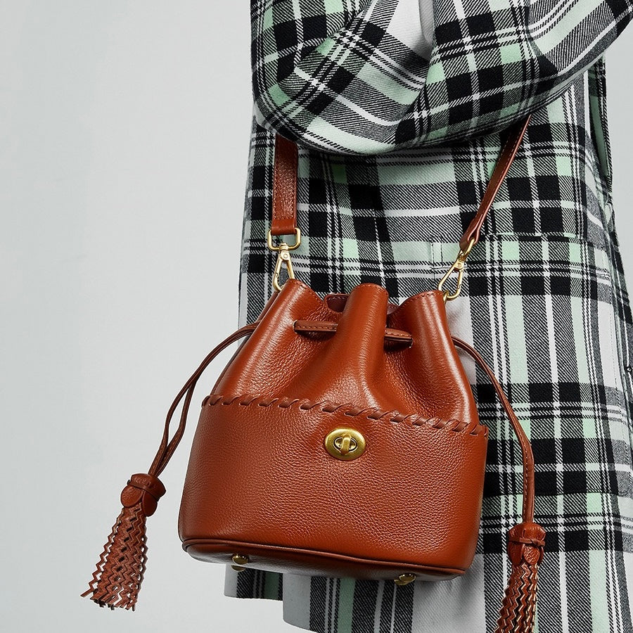 Damen Echtleder Neue Bucket Fringe Handtasche Umhängetasche