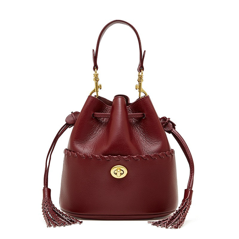 Damen Echtleder Neue Bucket Fringe Handtasche Umhängetasche