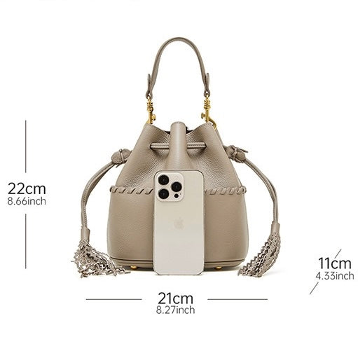Damen Echtleder Neue Bucket Fringe Handtasche Umhängetasche