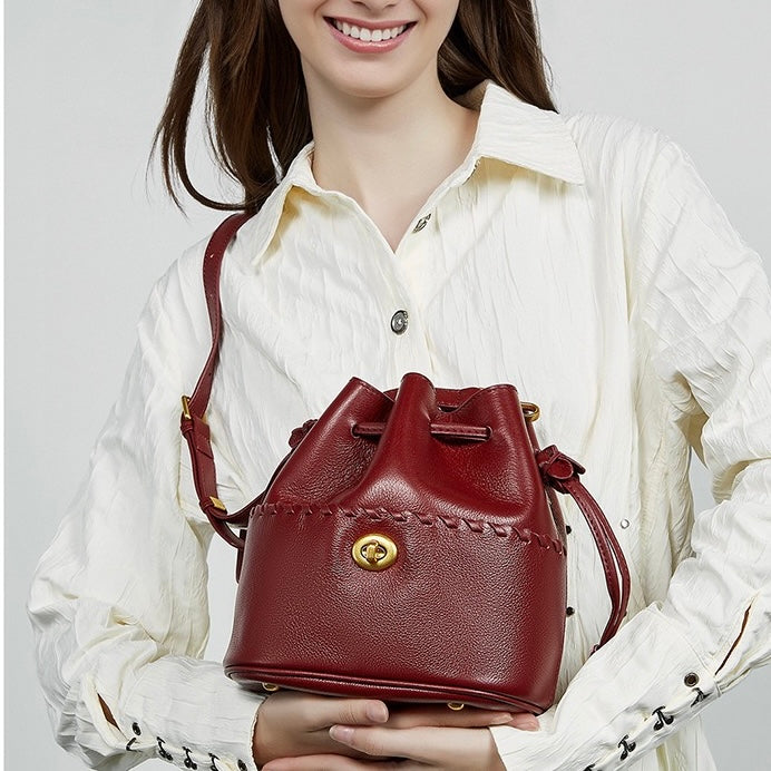 Damen Echtleder Neue Bucket Fringe Handtasche Umhängetasche