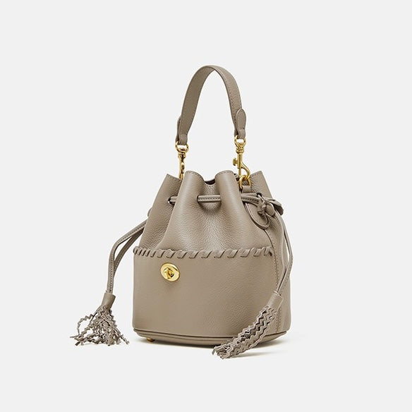 Damen Echtleder Neue Bucket Fringe Handtasche Umhängetasche