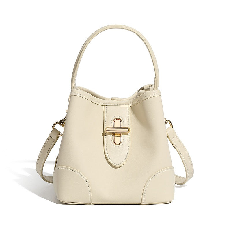 Mini-Eimer-Handtasche aus echtem Leder mit Premium-Verschluss, Umhängetasche für Damen
