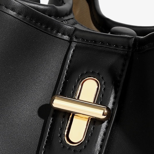 Mini-Eimer-Handtasche aus echtem Leder mit Premium-Verschluss, Umhängetasche für Damen