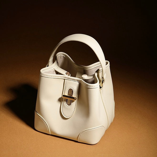 Mini-Eimer-Handtasche aus echtem Leder mit Premium-Verschluss, Umhängetasche für Damen