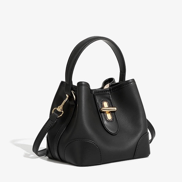 Mini-Eimer-Handtasche aus echtem Leder mit Premium-Verschluss, Umhängetasche für Damen