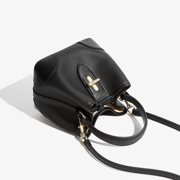 Mini-Eimer-Handtasche aus echtem Leder mit Premium-Verschluss, Umhängetasche für Damen