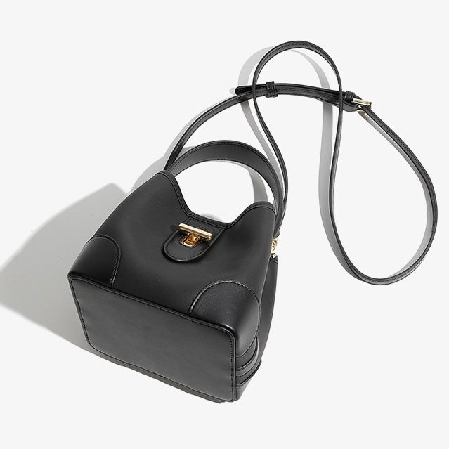 Mini-Eimer-Handtasche aus echtem Leder mit Premium-Verschluss, Umhängetasche für Damen