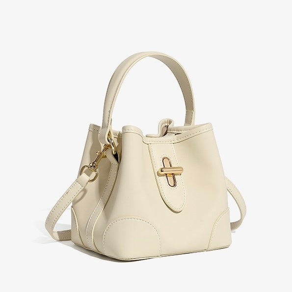Mini-Eimer-Handtasche aus echtem Leder mit Premium-Verschluss, Umhängetasche für Damen