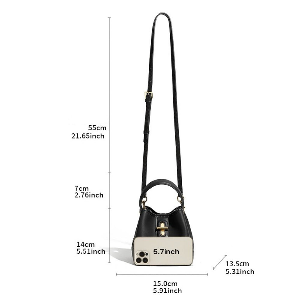 Mini-Eimer-Handtasche aus echtem Leder mit Premium-Verschluss, Umhängetasche für Damen