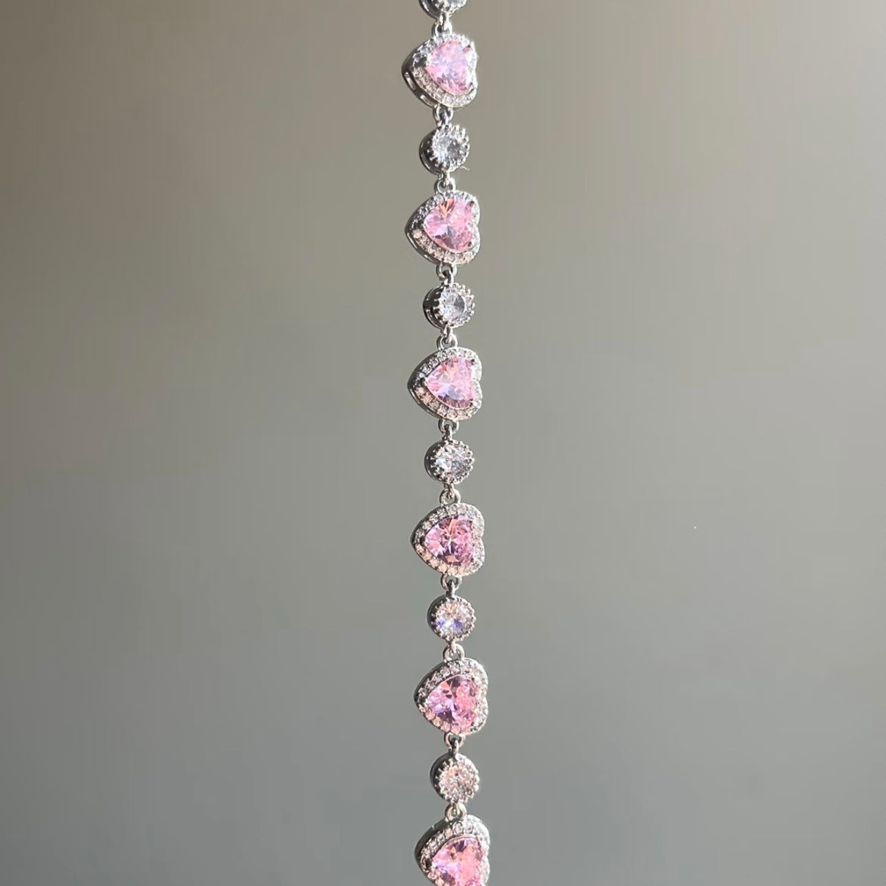 Blush Pink Heart-Cut Halo Tennis Bracelet