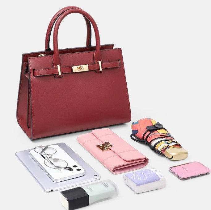 Stylish Red Women's Large Capacity Genuine Leather Tote Bag