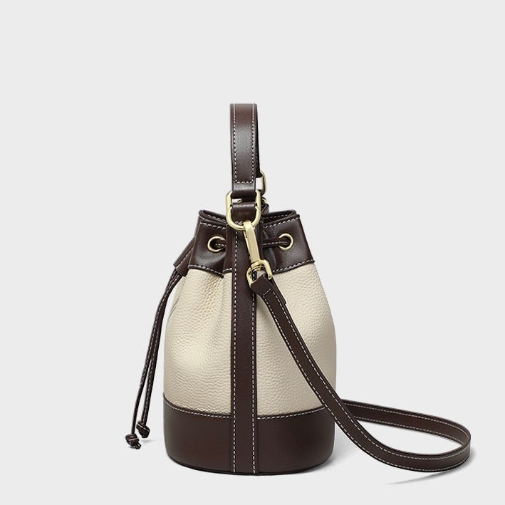 Women's Genuine Leather Pendant Decor Bucket Handbag Crossbody Bag
